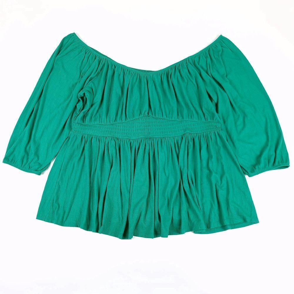 TORRID Textured Jersey Smocked Waist Babydoll Top Emerald Green Coquette Plus 3X